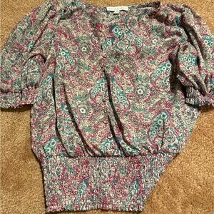 Elegant Paisley Blouse in Pink and Blue